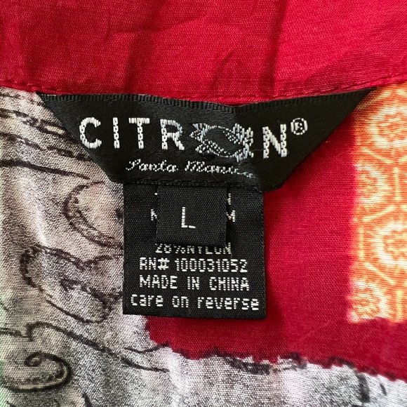 Citron Red Multicolor Patchwork Pattern Short Sleeve Tunic Sz L - Picture 9 of 11